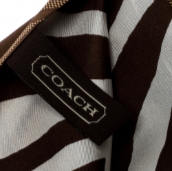 Coach Brown Logo and Stripe Print Silk Reversible Bandeau Scarf