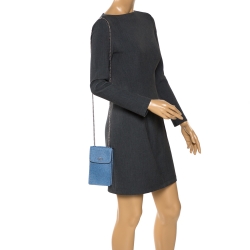 Pre Owned Coach Blue Leather Crossbody Phone Pouch