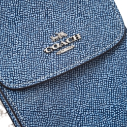 Pre Owned Coach Blue Leather Crossbody Phone Pouch