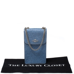 Pre Owned Coach Blue Leather Crossbody Phone Pouch