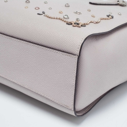 Pre Owned Coach Grey Leather Stardust Crystals Leah Tote