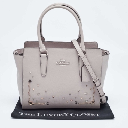 Pre Owned Coach Grey Leather Stardust Crystals Leah Tote