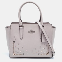 Pre Owned Coach Grey Leather Stardust Crystals Leah Tote
