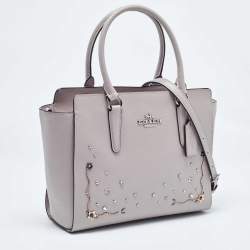 Pre Owned Coach Grey Leather Stardust Crystals Leah Tote