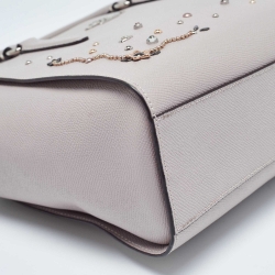 Pre Owned Coach Grey Leather Stardust Crystals Leah Tote