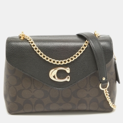 Coach Black/Brown Signature Coated Canvas and Leather Tammie Shoulder Bag