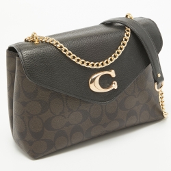 Coach Black/Brown Signature Coated Canvas and Leather Tammie Shoulder Bag