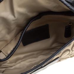 Pre Owned Coach Black/Beige Canvas and Leather Signature Buckle Shoulder Bag