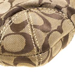 Pre Owned Coach Black/Beige Canvas and Leather Signature Buckle Shoulder Bag