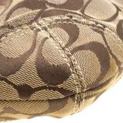 Pre Owned Coach Black/Beige Canvas and Leather Signature Buckle Shoulder Bag