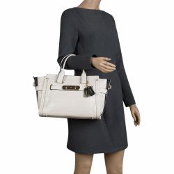Coach Off White Croc Embossed Leather Large Swagger Top Handle Bag