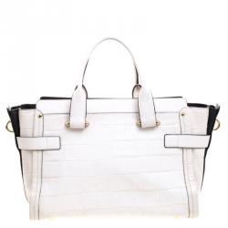 Coach Off White Croc Embossed Leather Large Swagger Top Handle Bag