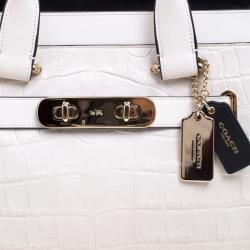 Coach Off White Croc Embossed Leather Large Swagger Top Handle Bag