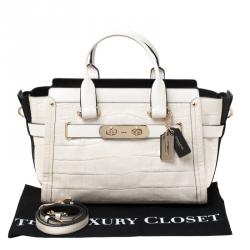 Coach Off White Croc Embossed Leather Large Swagger Top Handle Bag