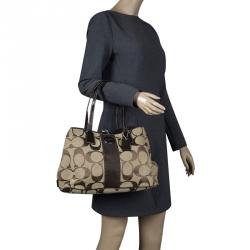 Coach Beige/Brown Canvas Shoulder Bag
