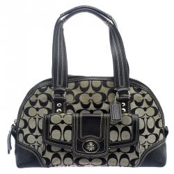 Coach Black/Beige Canvas and Leather Satchel