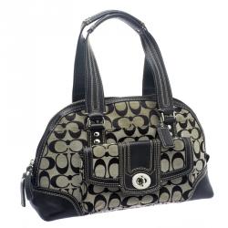 Coach Black/Beige Canvas and Leather Satchel