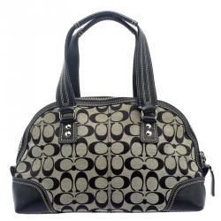 Coach Black/Beige Canvas and Leather Satchel