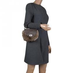 Pre Owned حقيبة كوتش جل وفرو أرنب رمادية