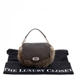 Pre Owned حقيبة كوتش جل وفرو أرنب رمادية