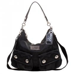 Pre Owned Coach Black Fabric Poppy Crossbody Bag