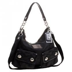 Pre Owned Coach Black Fabric Poppy Crossbody Bag