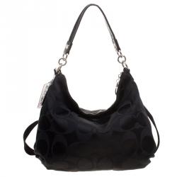 Pre Owned Coach Black Fabric Poppy Crossbody Bag