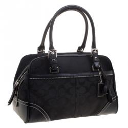 Pre Owned Coach Black Canvas and Leather Boston Bag