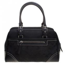 Pre Owned Coach Black Canvas and Leather Boston Bag