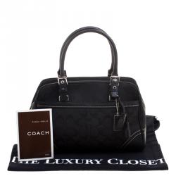 Pre Owned Coach Black Canvas and Leather Boston Bag