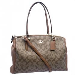 Pre Owned Coach Beige/Brown Coated Canvas and Leather Sig Christie Cryll Satchel