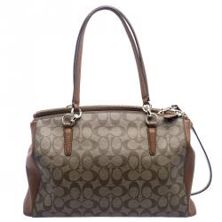 Pre Owned Coach Beige/Brown Coated Canvas and Leather Sig Christie Cryll Satchel