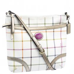 Pre Owned Coach Multicolor Tattersall Coated Canvas Crossbody Bag