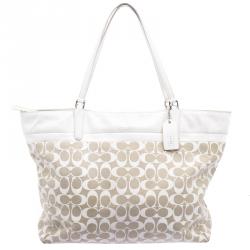 Coach Beige/White Canvas and Leather Tote