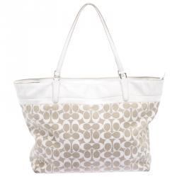 Coach Beige/White Canvas and Leather Tote