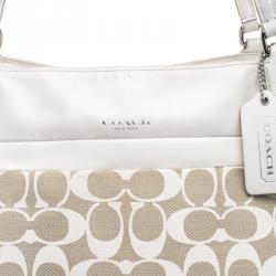 Coach Beige/White Canvas and Leather Tote