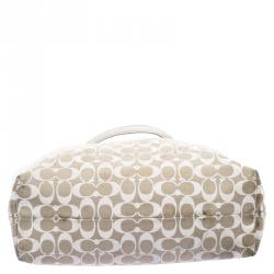 Coach Beige/White Canvas and Leather Tote