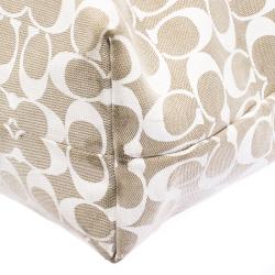 Coach Beige/White Canvas and Leather Tote