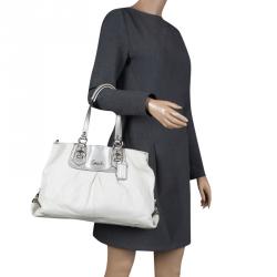 Coach White/Silver Leather Ashley Tote