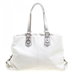 Coach White/Silver Leather Ashley Tote