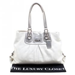 Coach White/Silver Leather Ashley Tote