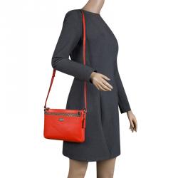 Pre Owned Coach Orange Leather East/West Pop Up Pouch Crossbody Bag