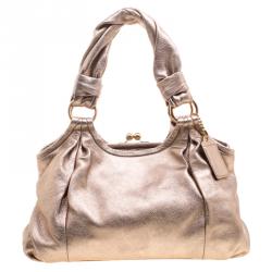 Pre Owned Coach Metallic Pink Leather Champagne Shoulder Bag