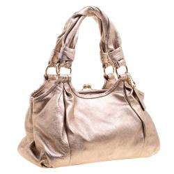 Pre Owned Coach Metallic Pink Leather Champagne Shoulder Bag