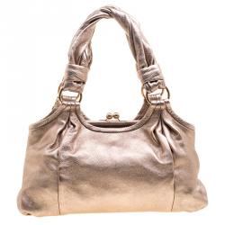 Pre Owned Coach Metallic Pink Leather Champagne Shoulder Bag