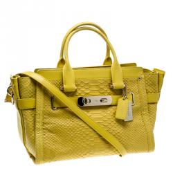 Coach Yellow Python Embossed Leather Swagger 27 Tote