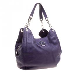 Pre Owned Michael Kors Purple Leather Fulton Shoulder Bag