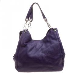 Pre Owned Michael Kors Purple Leather Fulton Shoulder Bag