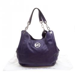 Pre Owned Michael Kors Purple Leather Fulton Shoulder Bag