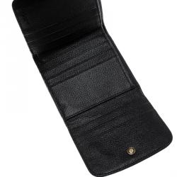 Pre Owned Coach Brown/Black Leather Trifold Compact Wallet